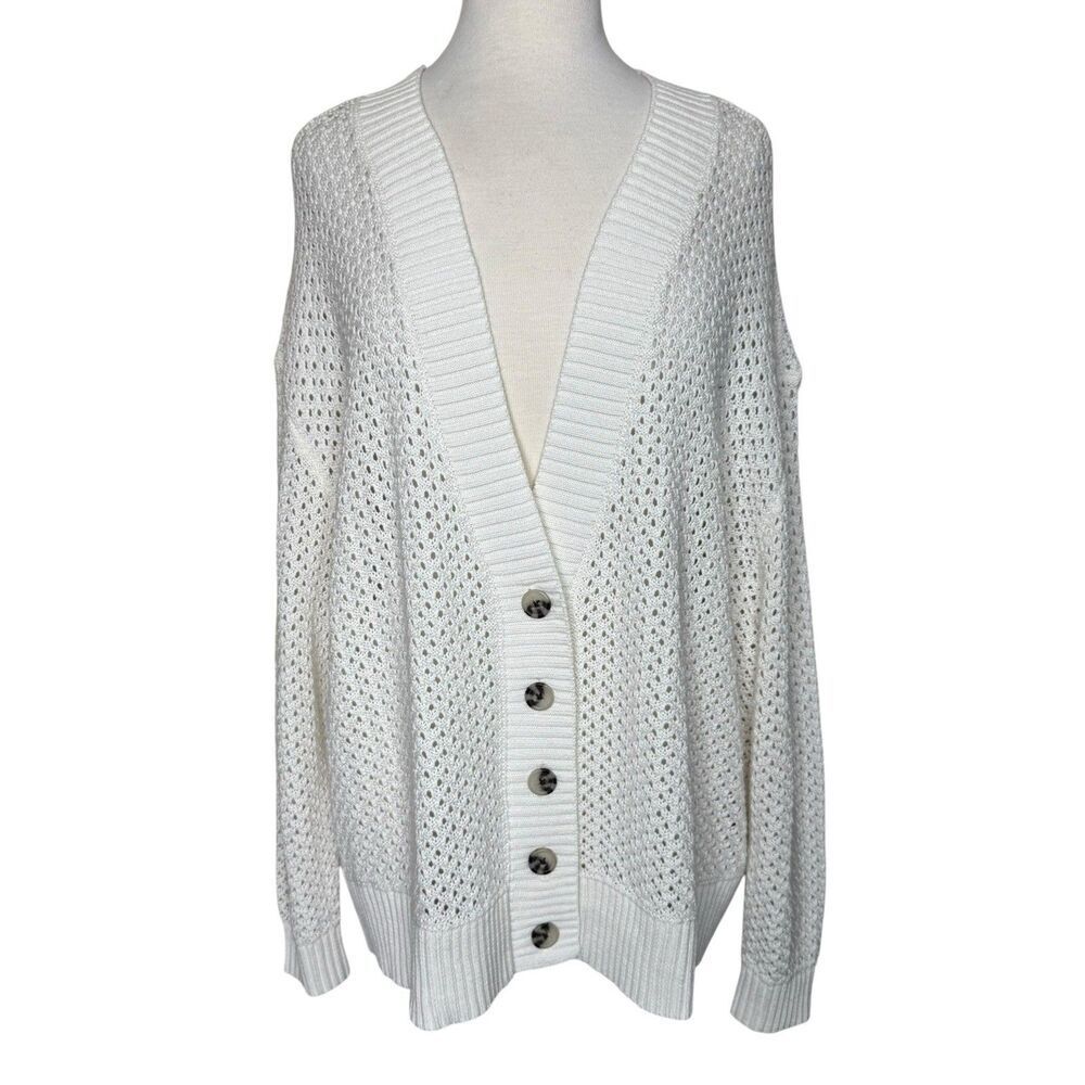Torrid Open Stitch Cardigan Button Front V-Neck Whisper White Size 2X Cotton